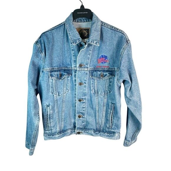 Vintage Planet Hollywood Lake Tahoe Trucker Jacket Men's Size M Jean Denim Coat - Picture 7 of 10